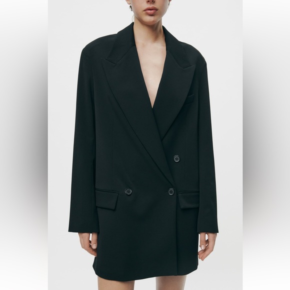 Zara Black Long Oversized double breasted Jacket Blazer Coat Size XS - S NWT - Picture 6 of 16
